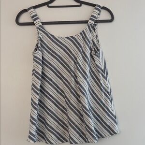 Artisan NY 100% Linen Blue/Off White Diagonal Stripe Swing Tank Top XS EUC